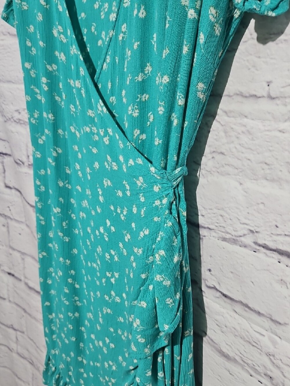 Billabong Teal Floral Wrap Dress with Ruffle Trim - Picture 3 of 7